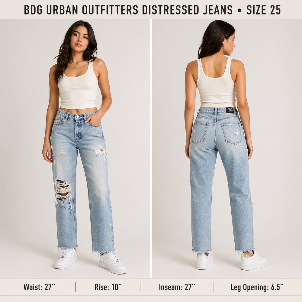 BDG Urban Outfitters Distressed High Rise Straight Leg Jeans Blue Size 25